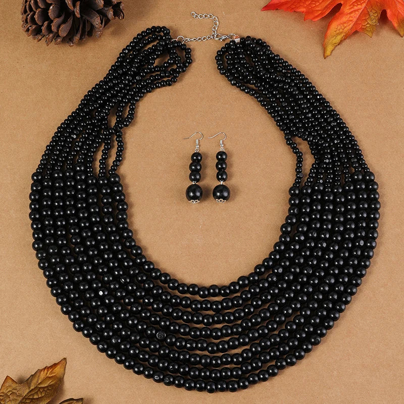 Multi-Layer Wooden Bead Jewelry Set