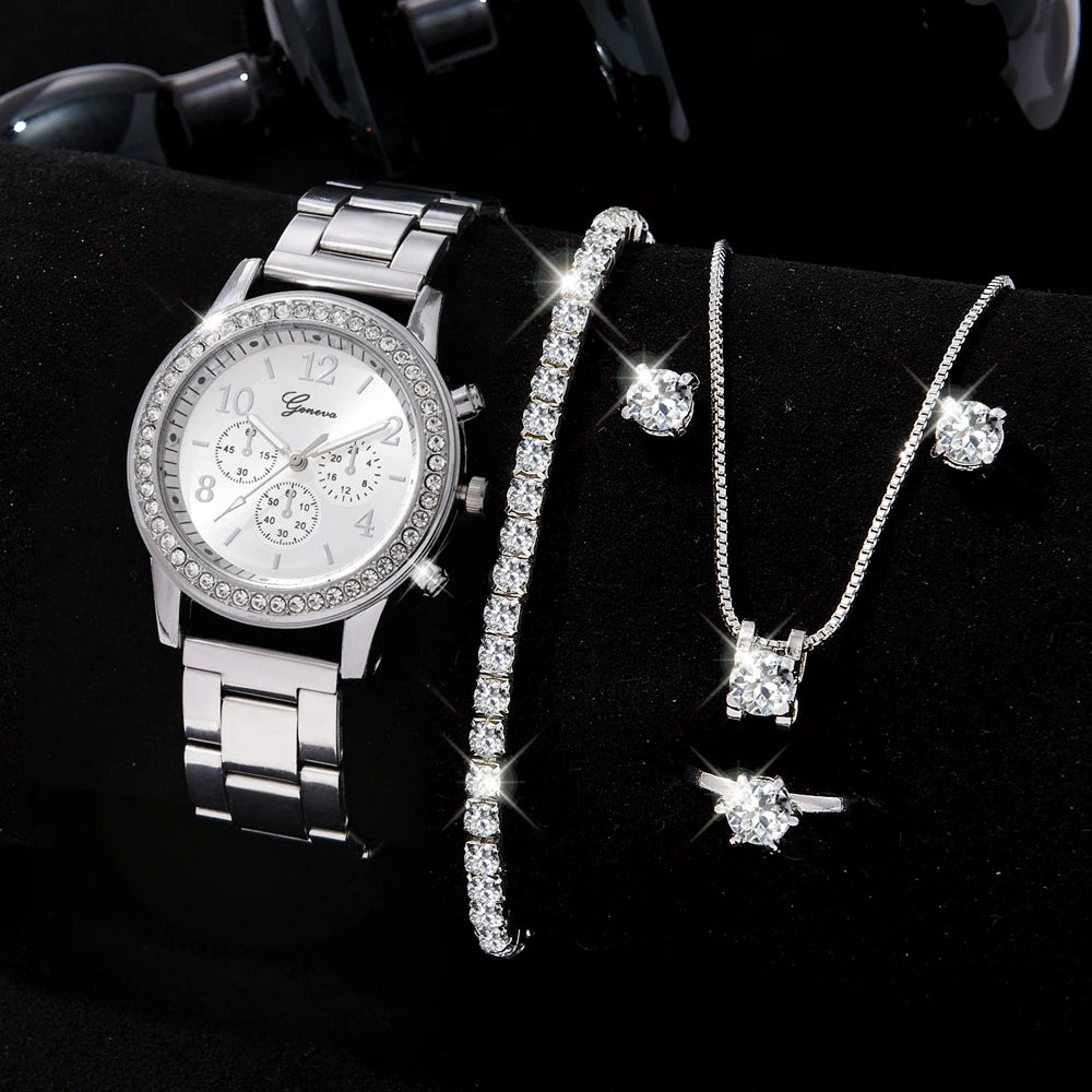 Luxury Rhinestone Watch & Jewelry Set