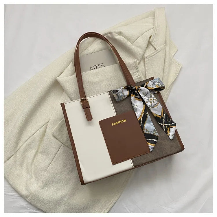 Contrast Color Ribbon Bow Tote Bag