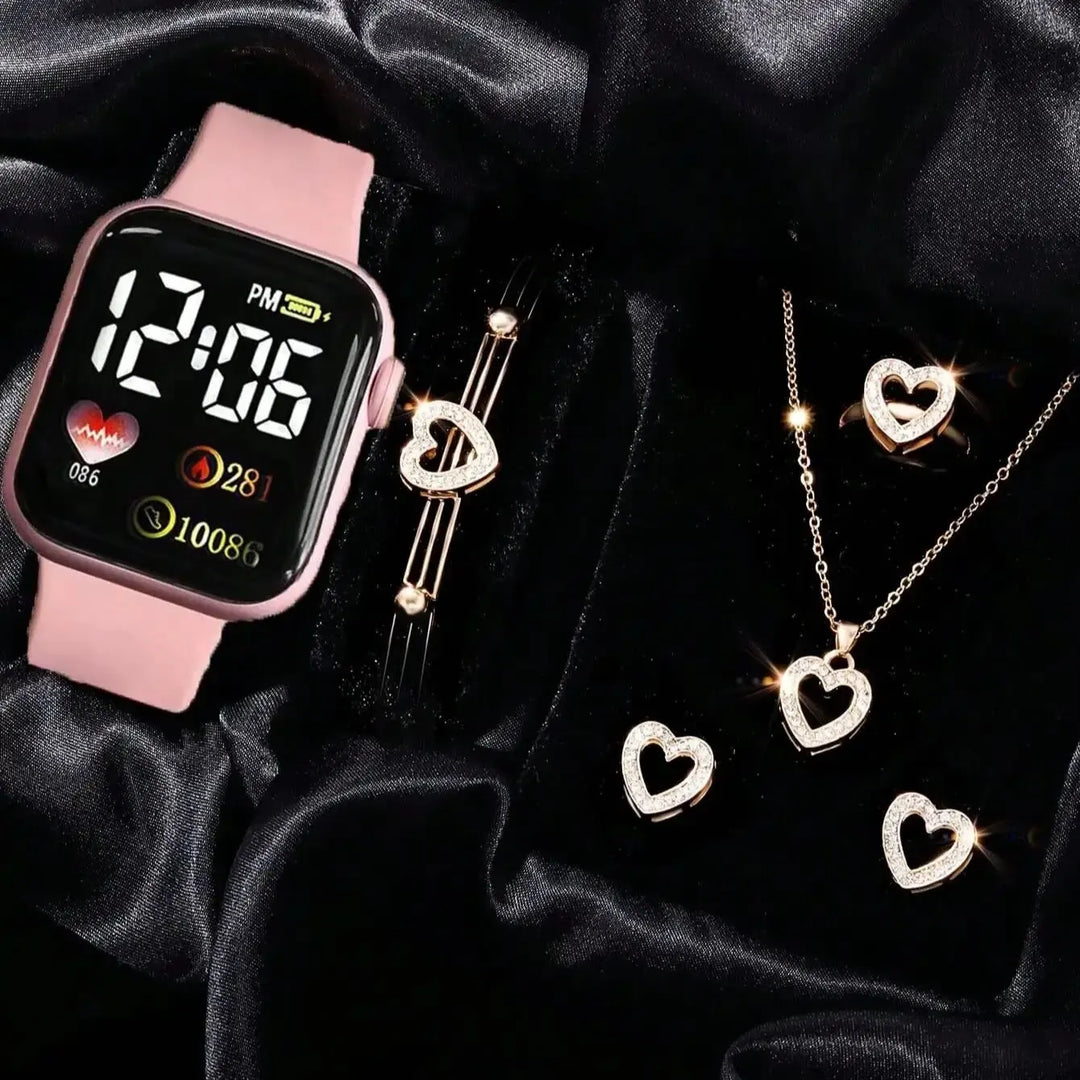 6-Piece Love Square Digital Watch Set