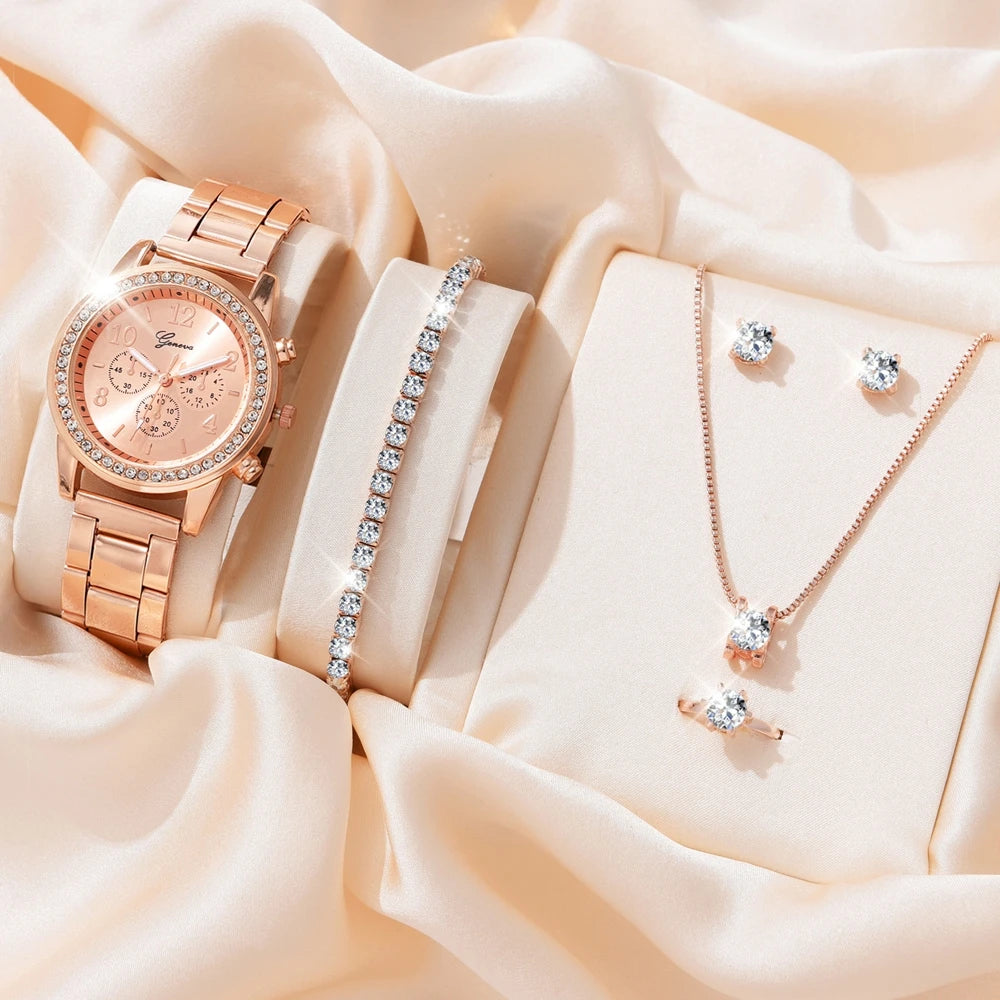 Luxury Rhinestone Watch & Jewelry Set