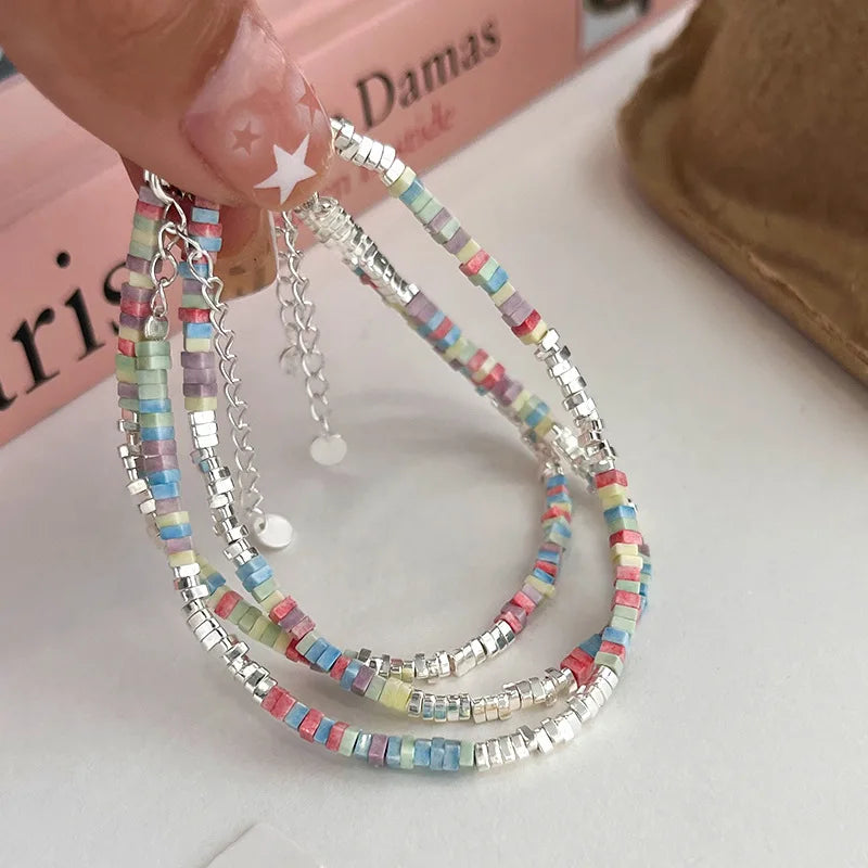 Silver Colorful Bead Bracelet