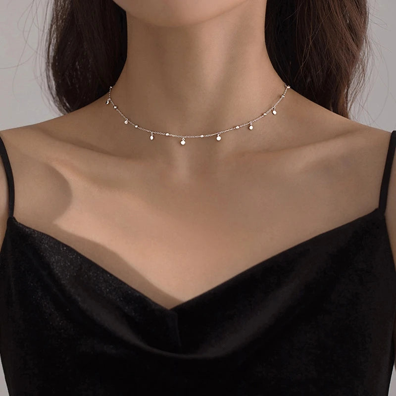 Round Bead Clavicle Necklace - 925 Sterling