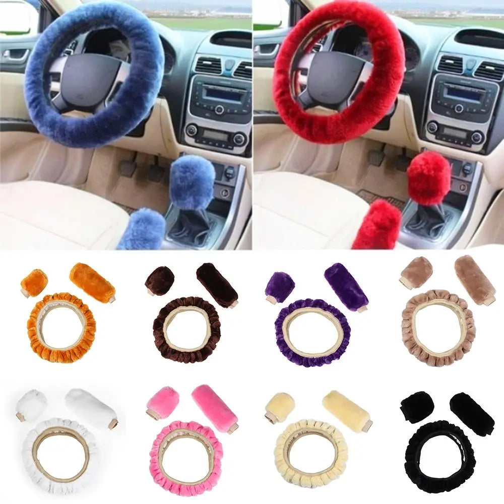 3pcs Winter Wool Steering Wheel & Gear Cover Set