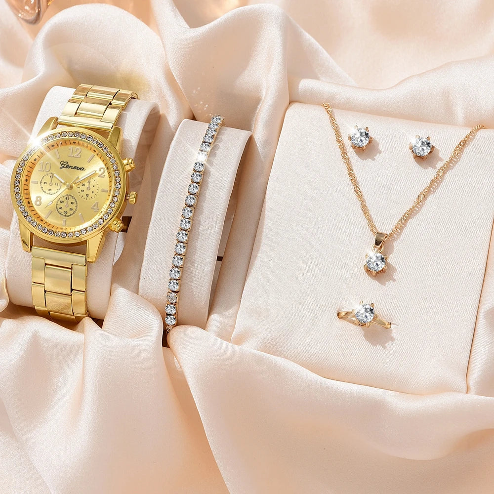 Luxury Rhinestone Watch & Jewelry Set