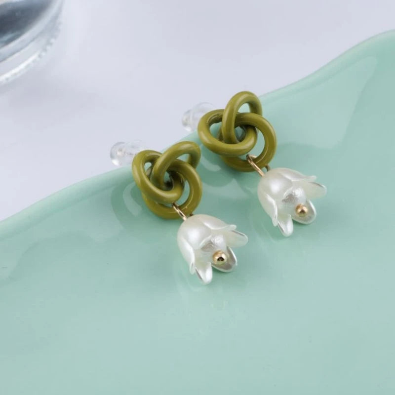 Green Knotted Lily of the Valley Earrings