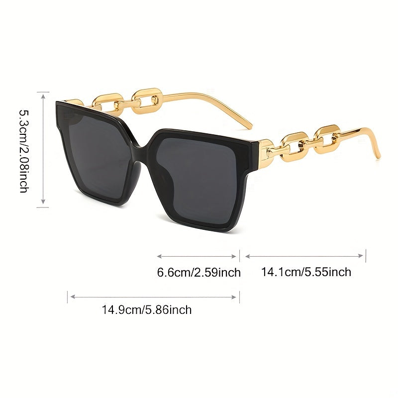 Bold Square Frame Chain-Design Sunglasses