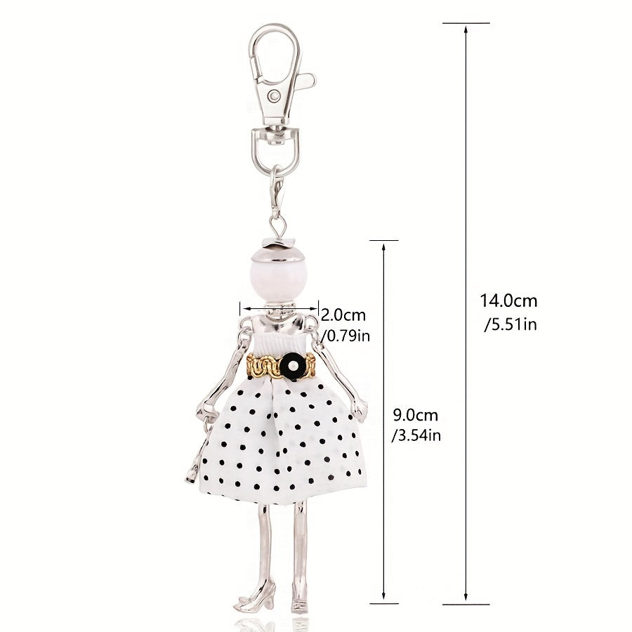 Polka Dot Lady Keychain – Fashion Doll Charm for Bags & Keys