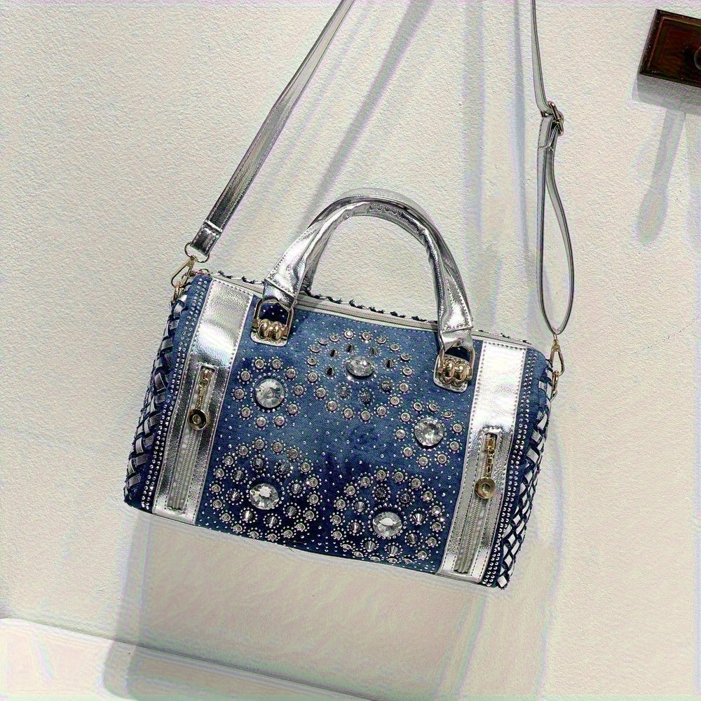 Denim Rivet Boston Bag