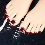 Load image into Gallery viewer, Glossy Rhinestone-Accented Wine Red Toenail Press-Ons
