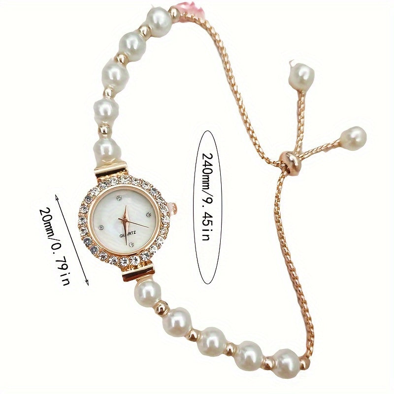 Elegant Pearl & Rhinestone Women's Watch