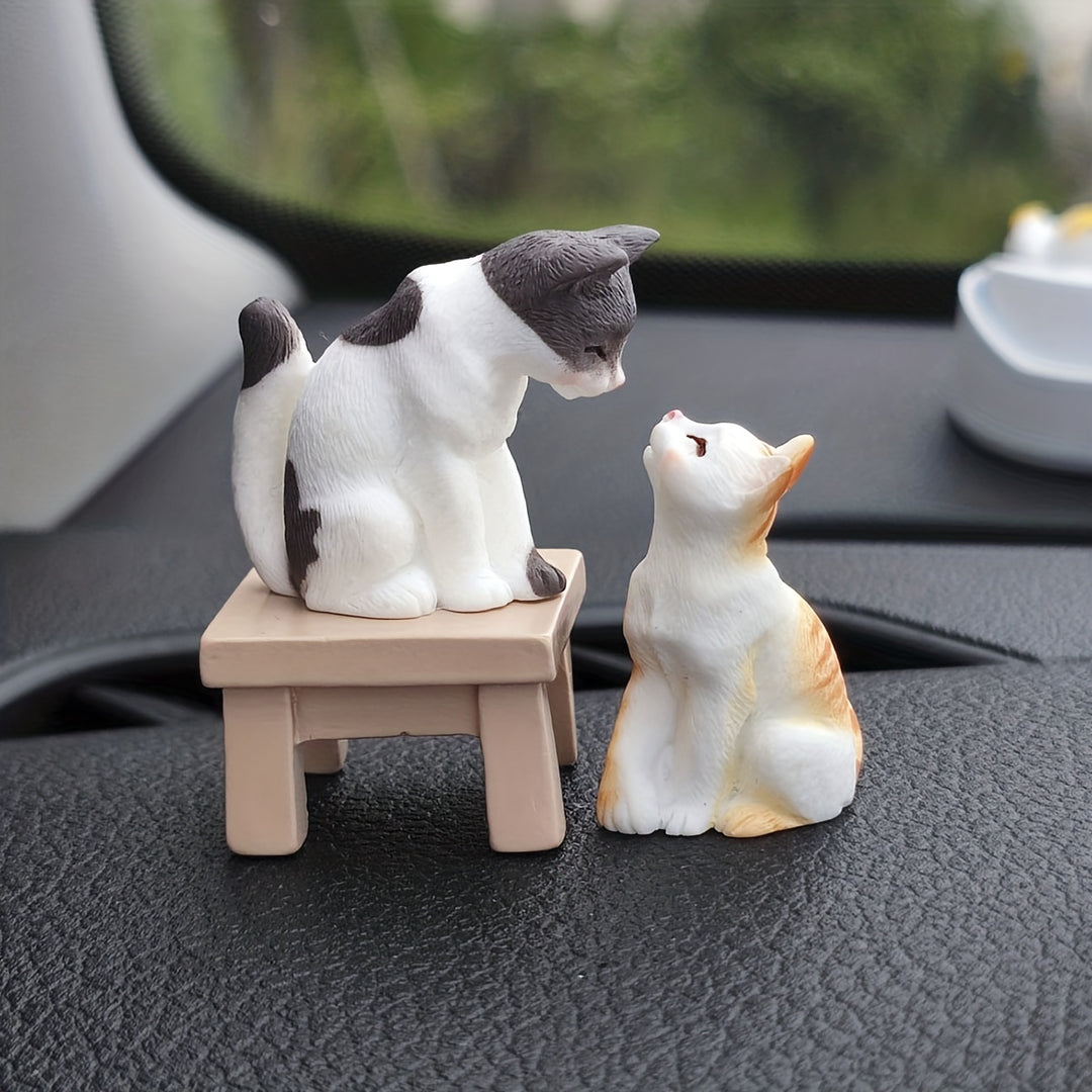 3pcs Cat & Table Car Dashboard Ornament Set