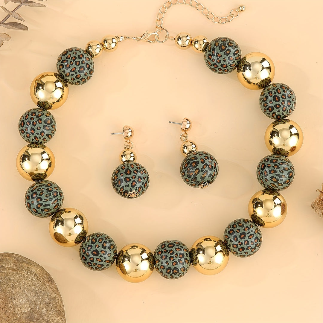 Leopard Print Bead Necklace Set