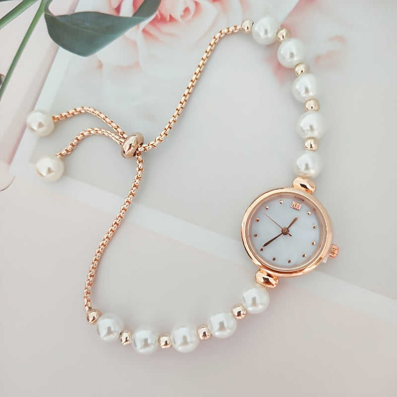 Elegant Pearl & Rhinestone Women's Watch