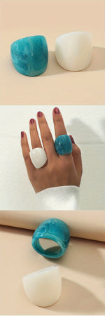 Load image into Gallery viewer, 2pcs Chunky Resin Rings (Ocean Blue &amp; Milky White)
