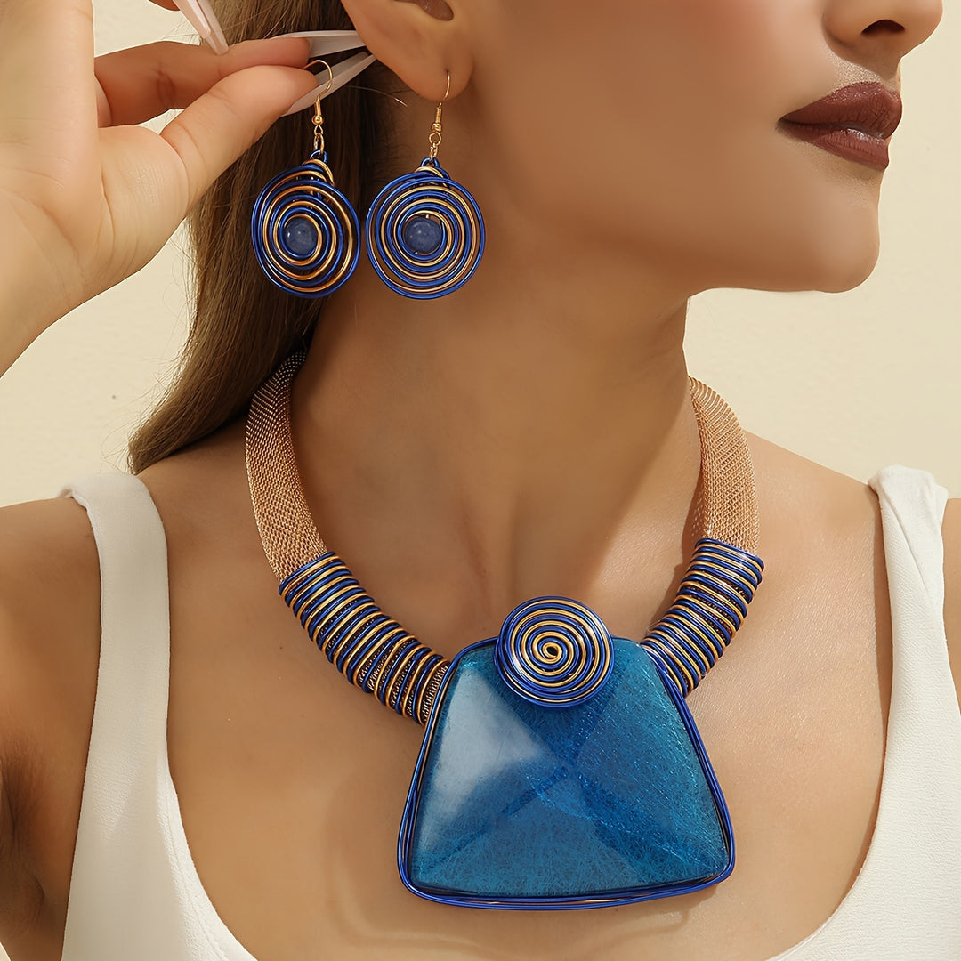 Boho Handwoven Crystal Necklace & Earrings Set