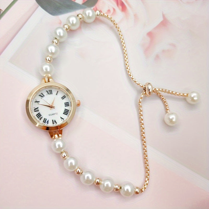 Elegant Pearl & Rhinestone Women's Watch