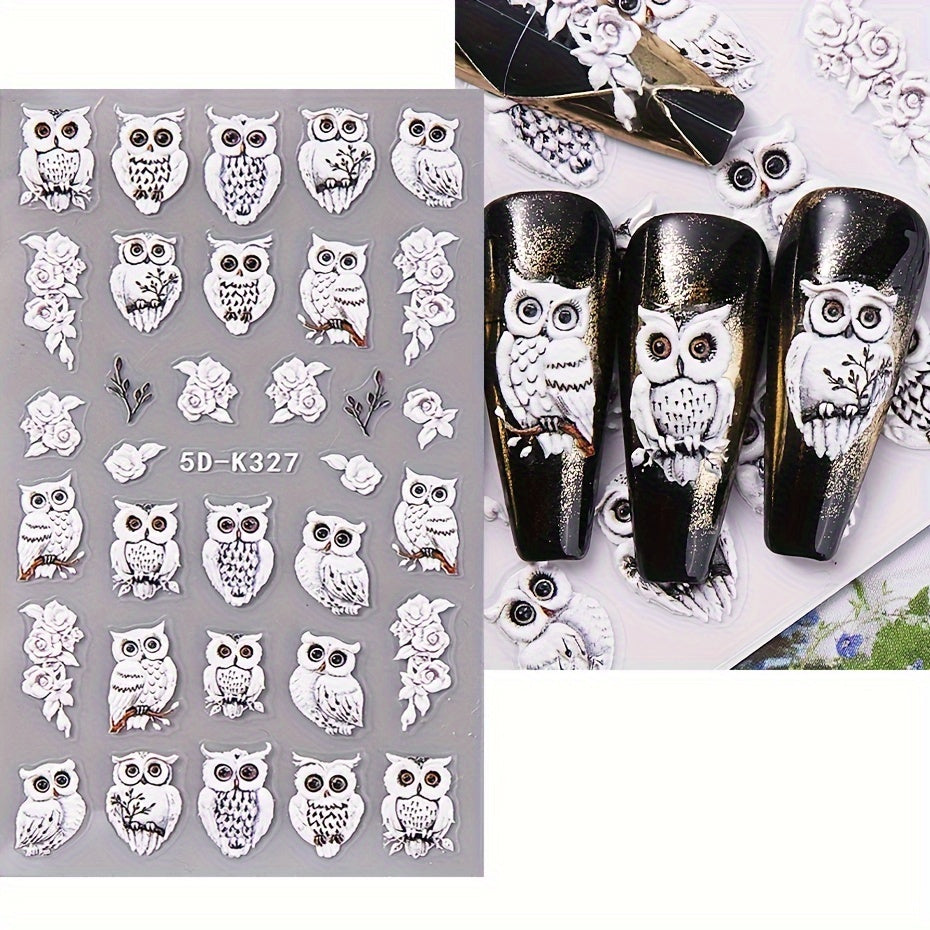 5D Owl & Snowflake Nail Art Stickers (2 Sheets)