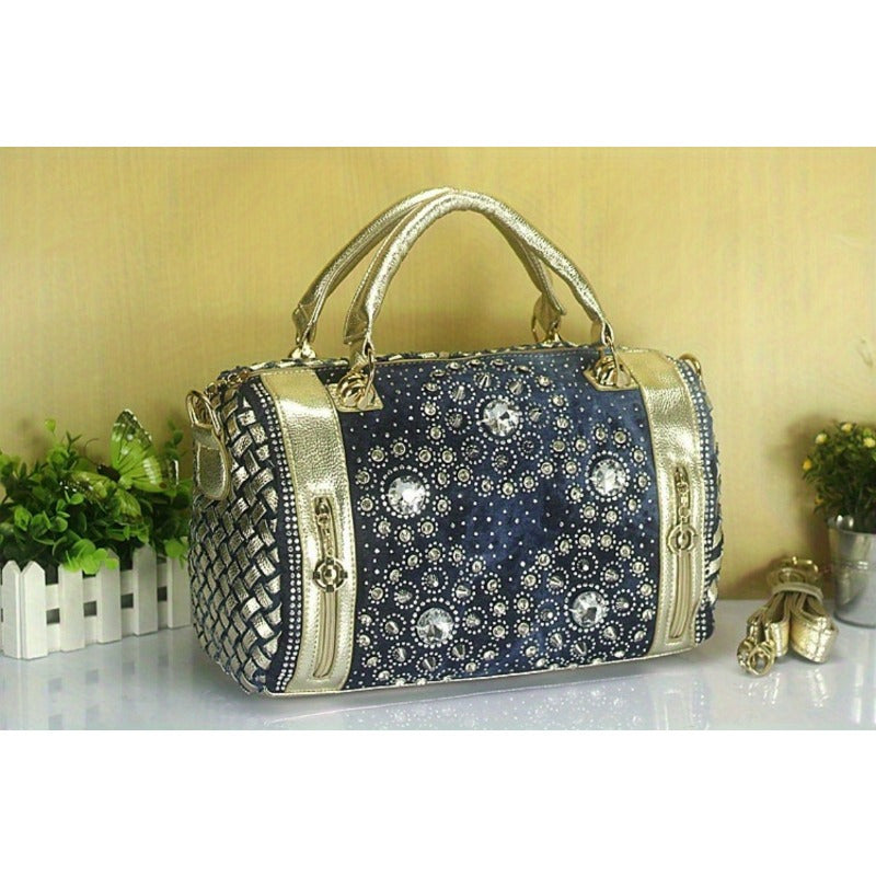 Denim Rivet Boston Bag