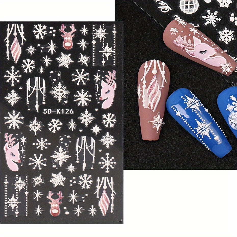 5D Owl & Snowflake Nail Art Stickers (2 Sheets)