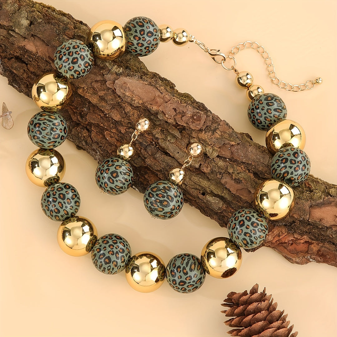 Leopard Print Bead Necklace Set