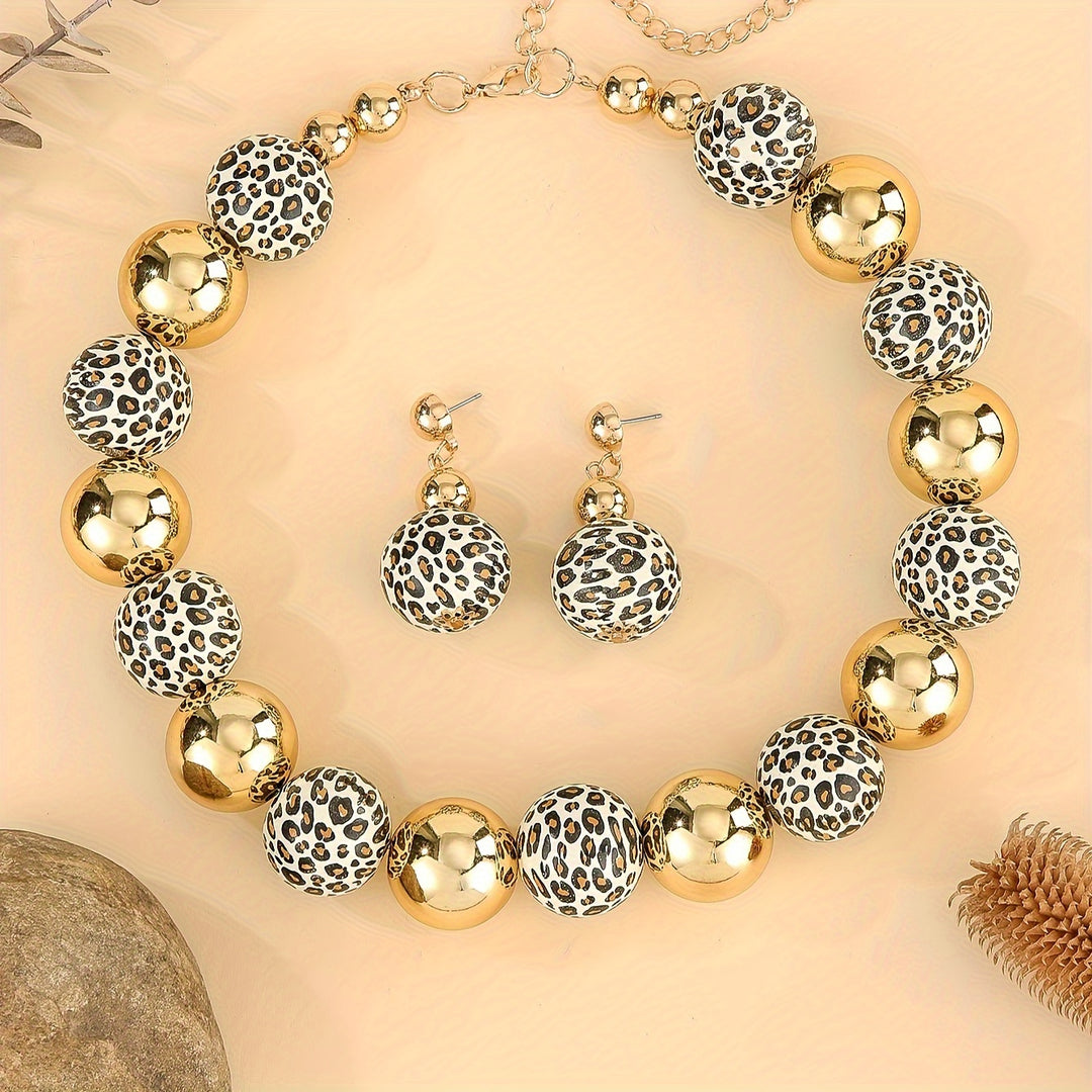 Leopard Print Bead Necklace Set