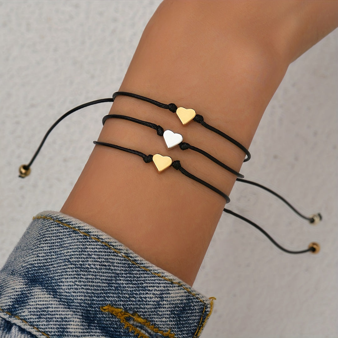 Triple Heart Rope Friendship Bracelets Set