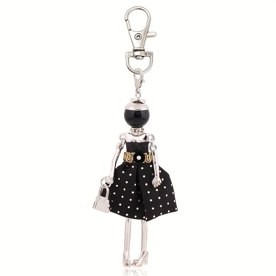 Polka Dot Lady Keychain – Fashion Doll Charm for Bags & Keys