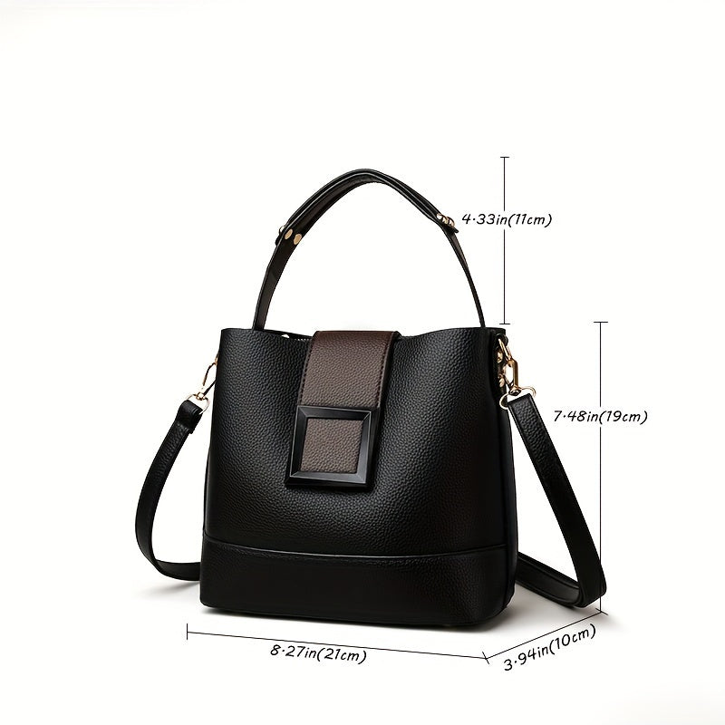 Elegant Solid Faux Leather Bucket Bag