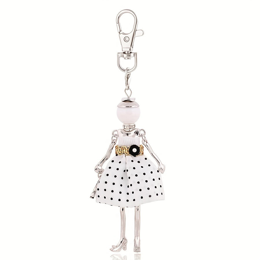 Polka Dot Lady Keychain – Fashion Doll Charm for Bags & Keys