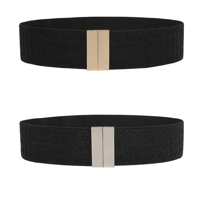 Elastic Wide Belt with Gold Buckle