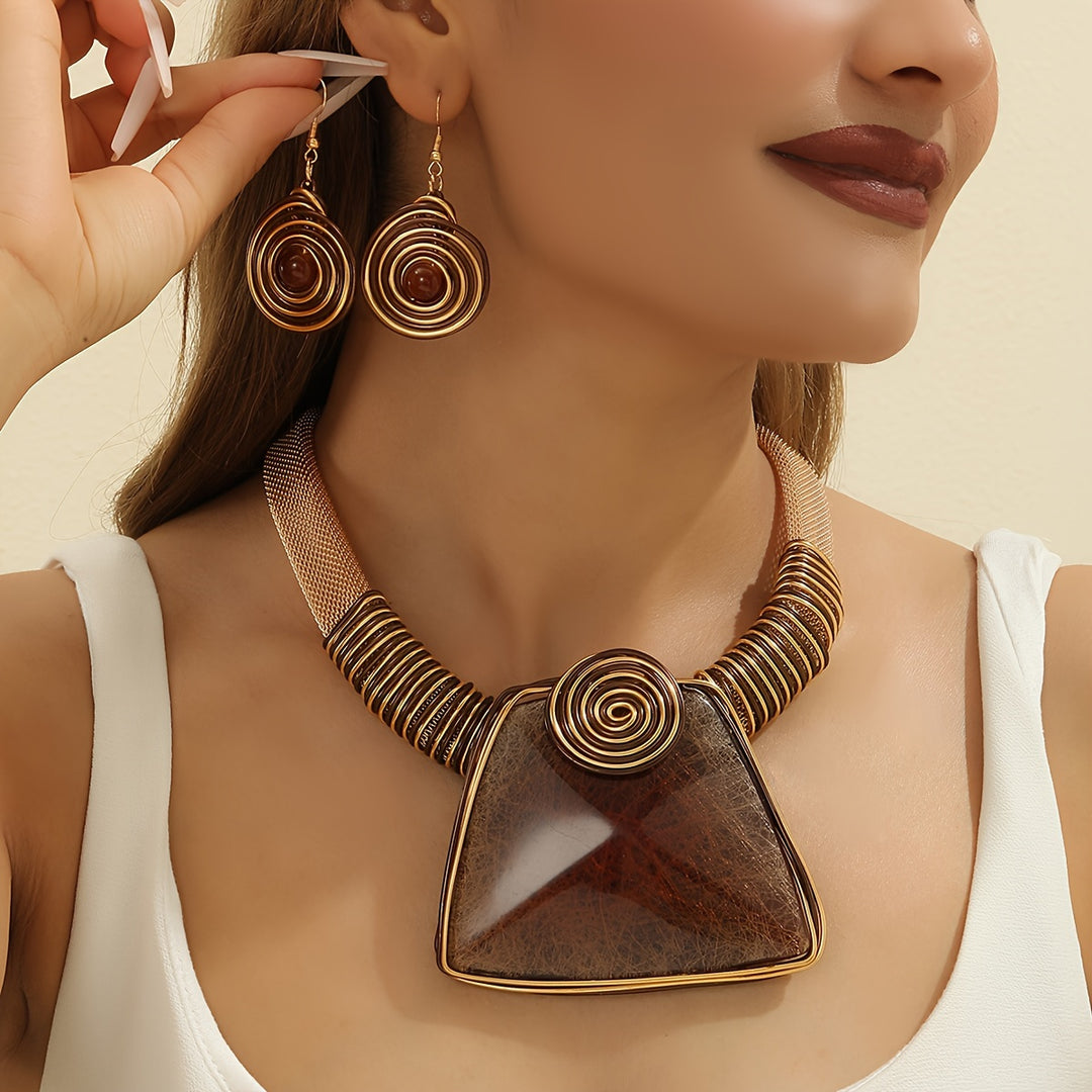 Boho Handwoven Crystal Necklace & Earrings Set