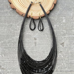 Load image into Gallery viewer, Black Beaded Multi-Layer Necklace &amp; Earring Set
