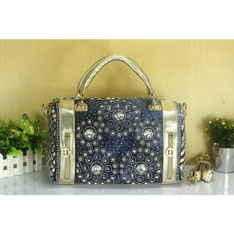 Denim Rivet Boston Bag