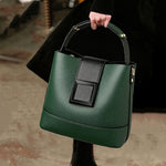 Load image into Gallery viewer, Elegant Solid Faux Leather Bucket Bag
