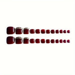 Load image into Gallery viewer, Glossy Rhinestone-Accented Wine Red Toenail Press-Ons
