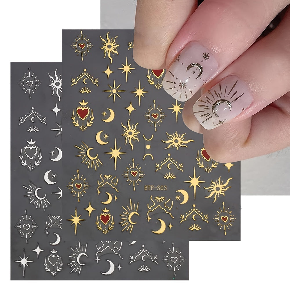 9 Sheet Nail Art Stickers - Sun, Star, Moon Design