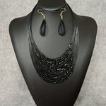 Load image into Gallery viewer, Black Beaded Multi-Layer Necklace &amp; Earring Set
