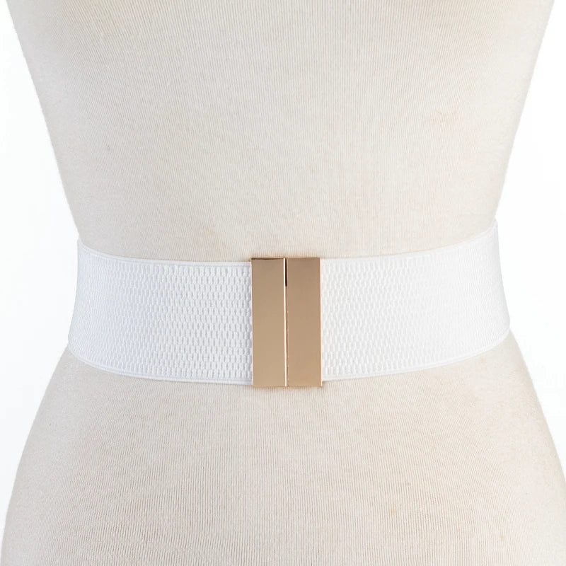 Elastic Wide Belt with Gold Buckle