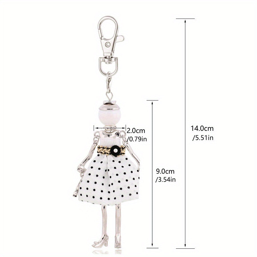 Polka Dot Lady Keychain – Fashion Doll Charm for Bags & Keys