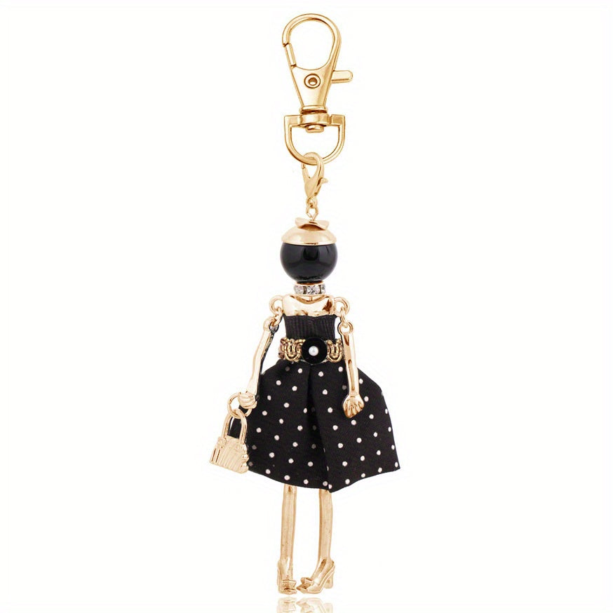 Polka Dot Lady Keychain – Fashion Doll Charm for Bags & Keys