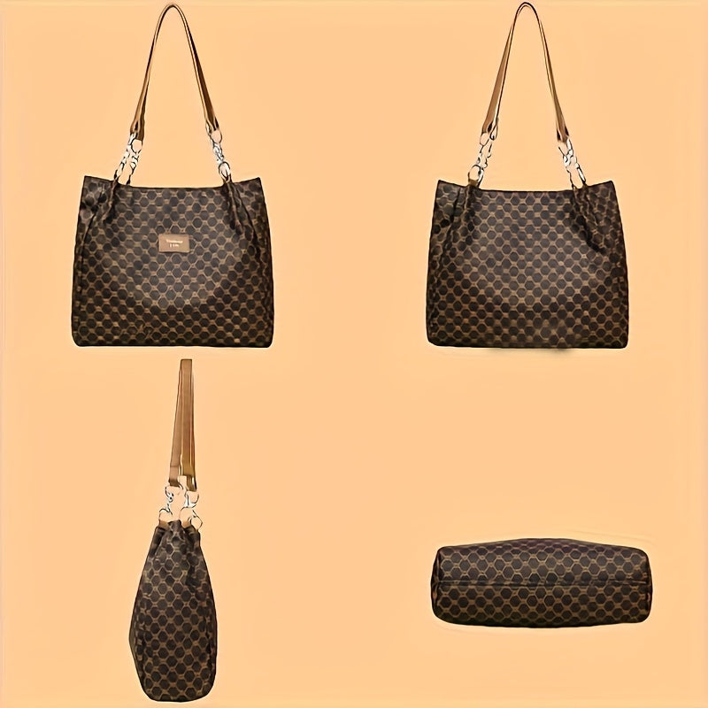 Elegant Plaid Faux Leather Tote