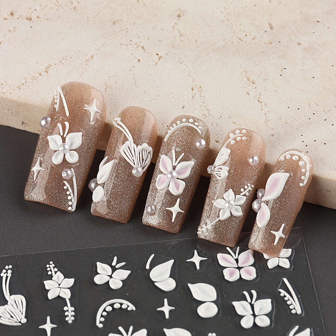 White Flower 5D Nail Art Stickers