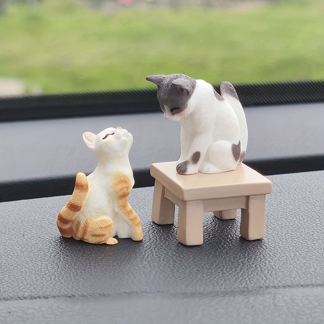 3pcs Cat & Table Car Dashboard Ornament Set