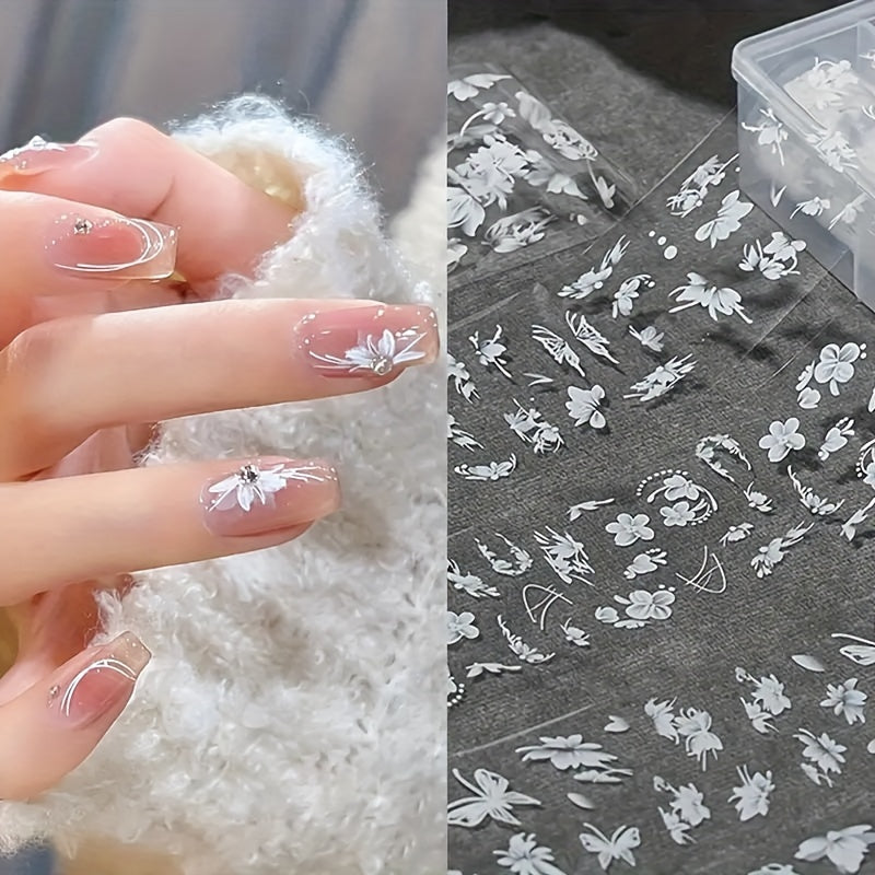 10 Roll White Flower Nail Art Stickers